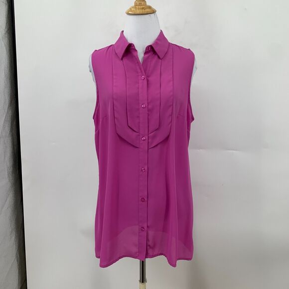 Banana Republic Blouse Womens M Medium Orchid Sleeveless Button Up Pleated Chest - Picture 2 of 11